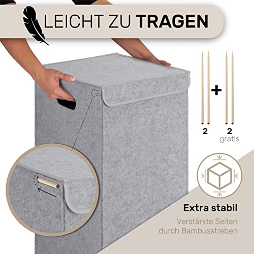 MAHEWA® Wäschekorb mit Deckel aus Filz - Großer 80 Liter Filz Wäschesammler - Raumspar Wäschesortierer faltbar - Wäschetruhe Wäschetonne Wäschesack mit Deckel (Hellgrau)