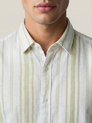 Image of Urbano Fashion Men's Cotton Full Sleeve Relaxed Fit Linen Striped Shirt with Spread Collar
