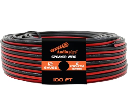 AUDIOPIPE 12 Gauge Speaker Zip Wire (100 Feet) – Primary Bonded Red & Black Speaker Cables - Durable Stranded Speakers Wire for Car Audio, Automotive, Home Theatre and Trailer Harness Wiring