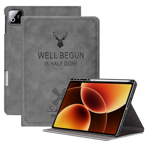 Image of ProElite Case Cover for Xiaomi Mi Pad 8 /8 Pro 11.2 inch Case, Deer Flip case Cover for Mi Pad 8 /8 Pro 11.2 inch Case with Pen Holder [Auto Sleep Wake Feature], Grey