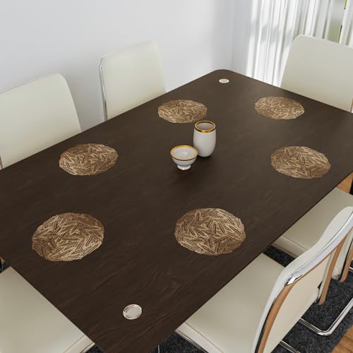 Image of Kuber Industries Side Table Mats | Leather Bedroom Center Table Mat Set | Round Leaf-Design | Golden