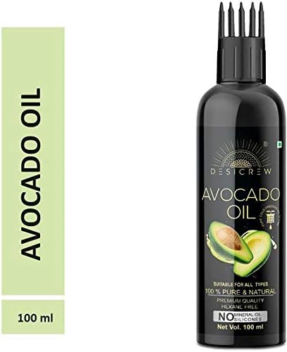 DESICREW 100% Pure Avocado Oil With Comb Applicator, Cold Pressed For Hair Growth, Anti Dandruff, 100ml