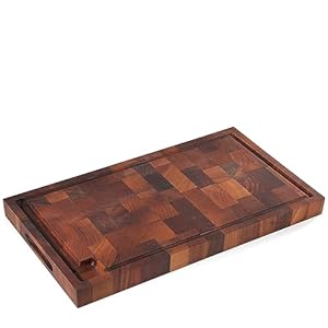 Zassenhaus Walnut End Grain Chopping Block Cutting Board with Juice Groove and Integrated Handles, 21″ x 12″ x 1.6″