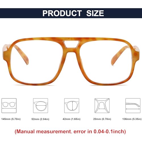Image of Mirkcittle Retro Square Aviator Blue Light Blocking Glasses for Women Men Oversized Pilot Eyeglasses Fake Nerd Frame