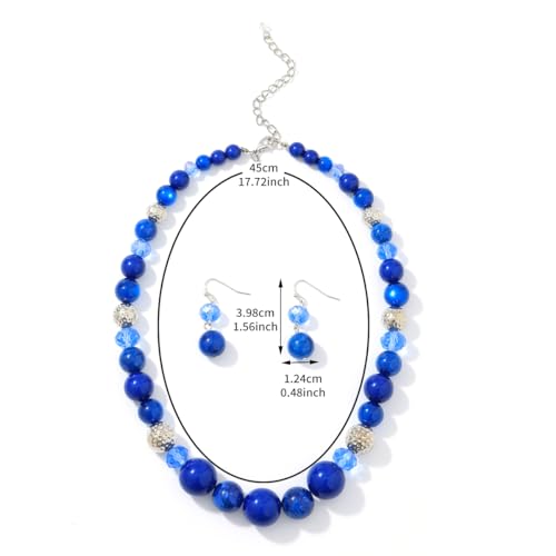 8-18mm Beads Necklace 18” Graduated Chunky Beaded Choker Necklaces with Earring Set for Women4