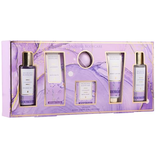 MOKSHA Coffret Cadeau Lavande pour Femme,Coffret Bain et Douche,Coffrets Bien Être pour Femme,Coffrets de Soins du Corps,Cadeaux d’Anniversaire,Cadeaux de Noël