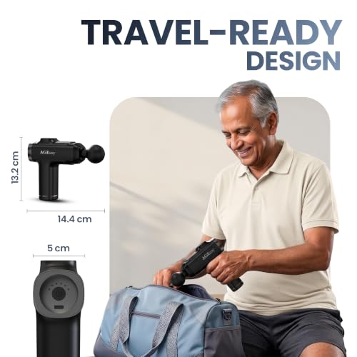 Image of AGEasy (Max Group) Relief Compact Massage Gun | 8 Speed Levels, 4 Massage Heads | USB Type-C Rechargeable Handheld Massager | Full Body Pain Relief Muscle Massage Machine for Men & Women (Black)
