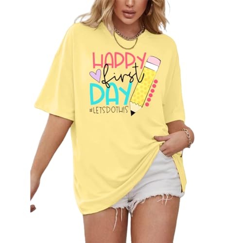 Happy First Day of School Shirt Woman Oversized Graphic Tee Back to School Shirts Teachers Gift Tee Tops - Image 3