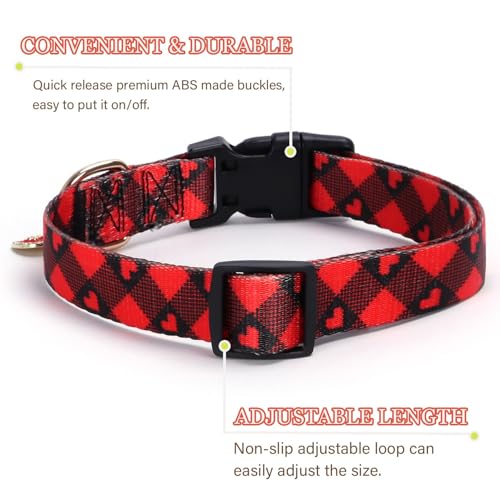 Image of Love Pattern Dog Collar with Buckle Adjustable Safety Nylon Collars for Small Medium Large Dogs, Cute Stylish Girl Boy Christmas Dog Collar （Red Heart,S