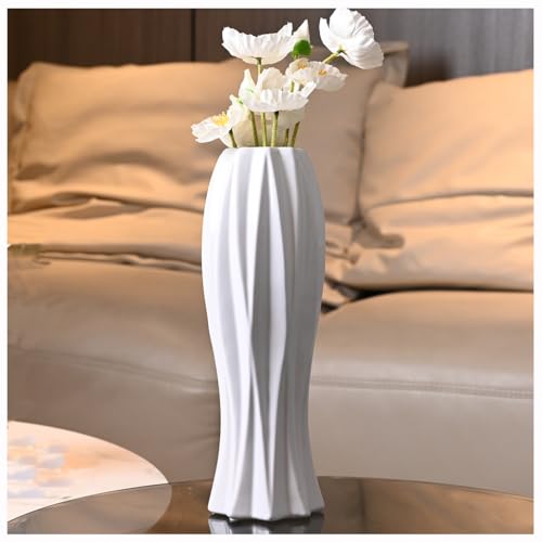Kaitnax 12 " Flower Vase White Ceramic Vase Minimalism Style for Modern Table Shelf Home Décor White Vase for Pampas Grass, Office Decor - Image 3