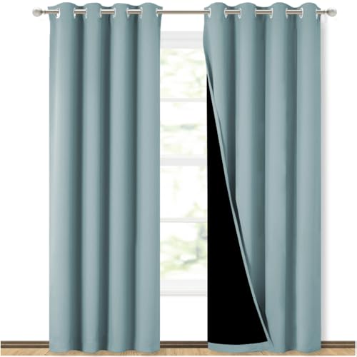 Image of NICETOWN 100% Blackout Curtains 84 inches Long, Sky Blue, 52 inches Wide, Pair of Energy Smart & Noise Blocking Out Drapes for Baby Room Window, Thermal Insulated Guest Room Lined Window Dressing