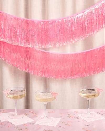 Image of xo, Fetti Pink Iridescent Fringe Banner - 5 Ft. | Bachelorette Party Decorations, Birthday Party Decor, 21st Bday Decor, HBD, Photo Booth Banner Backdrop (Pack of 2)