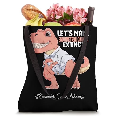 Bolso tote de concienciación sobre el cáncer de endometrio con cinta de color melocotón y diseño de Trex miniatura 4