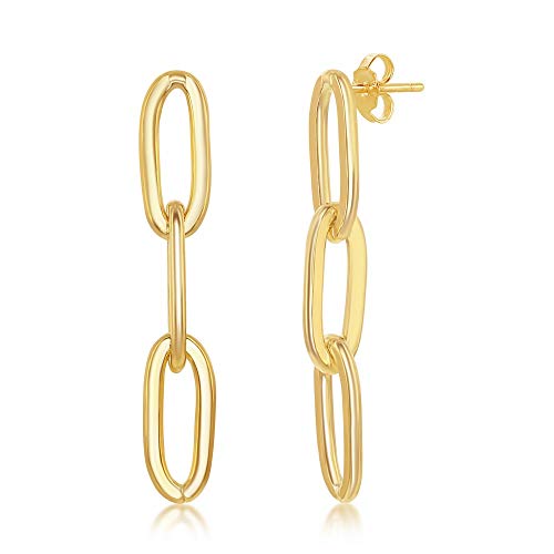 Paperclip Chain Link Earrings for Women 14K Gold Plated Sterling