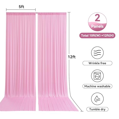 Image of 10ftx12ft Wrinkle Free Pink Backdrop Curtain for Parties, 2 Panels Silky Polyesyer Photo Backdrop Drapes 12 ft Long Back Drop Cloth for Wedding Girls Birthday Photography Background