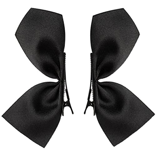 2 Pairs of (4pcs) Bow Hair Claw Clips Black Satin Ribbon Hair Bows Clips Vintage Bowknot Side Hairpin Barrettes Headdress Hair Accessories for Girls Womens