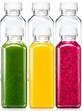 Norcalway Plastic Juice Bottles with Caps, Reusable Juicing Bottles, Clear Drink Containers with Lids for Juicing, Smoothie and Other Beverages - 12oz 6pcs