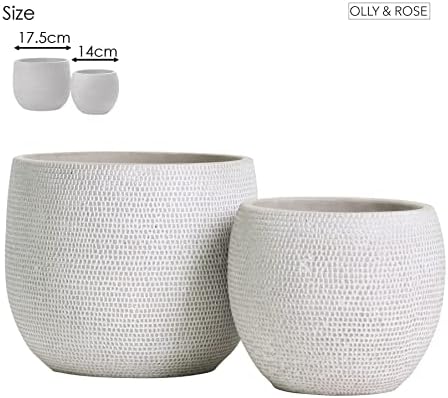 Olly & Rose Barcelona Ceramic Plant Pot Set 2 - Indoor & Outdoor Planters (White)
