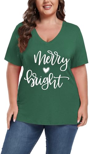 Image of ForHailey Women's Plus Size Short Sleeve Tee Shirt V Neck Basic Ladies Loose Fit T Shirt 1X-5X