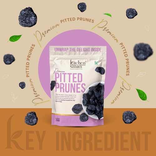 Image of KitchenSmith Pitted Prunes - Pack of 2 (250gm Each) | Rich In Potassium | High In Vitamins And Fiber | No Added Sugar | Moist & Delicious | Dry Fruit