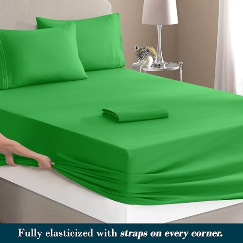 Image of Mocassi Luxury 4-Piece Sheet Set, Ultra Soft 1800 Premium Hotel Quality Microfiber Sheet Set, Fits Mattresses Up to 18 to 24 Inches Extra Deep Pocket- Breathable and Secure Fit, Twin XL, Emerald Green