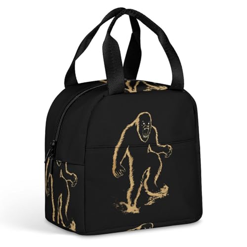 Bigfoot Sasquatch Golden Lunch Bag for Women Men Adult Handle Insulated Container Tote Lunch-Box