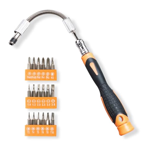 19-in-1 Ratcheting Precision Mini Flexible Screwdriver Set with 18 Bits Bendable 90 Flexible Shaft Magnetic Bit Holder Compact Repair Tool Kit for Electronics Small Appliances & Tight Spaces
