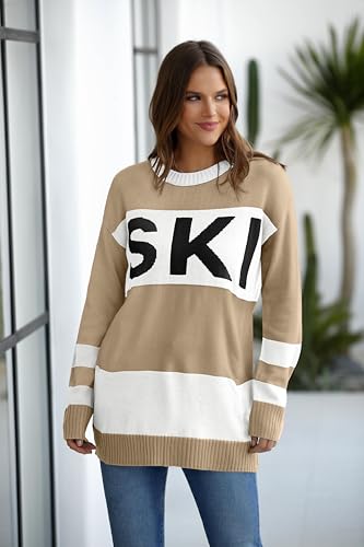 Image of Oversized Sweater for Women Fall Fashion 2024 Crewneck Long Sleeve Ski Pullover Sweaters S-2XL
