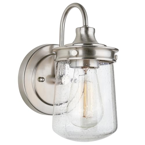 Kira Home Mason 10" Industrial Wall Sconce, Seeded Glass Shade