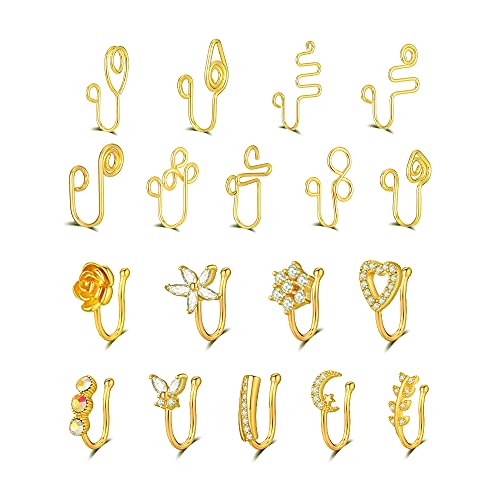 XIMEO 18PCS Nose Cuffs, Nose Cuff Non Piercing, Clip on Nose Ring, African Nose Cuff, Fake Nose Piercing, Nose Ring Cuff, Nose Cuff Set, Ear Cuff, Nose Cuffs for Women Non Piercing Jewelry