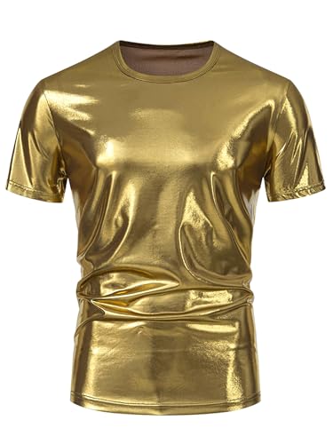 Lars Amadeus Metallic T-Shirt for Men's Crew Neck Short Sleeves Party Sparkly Shiny Tee Tops2