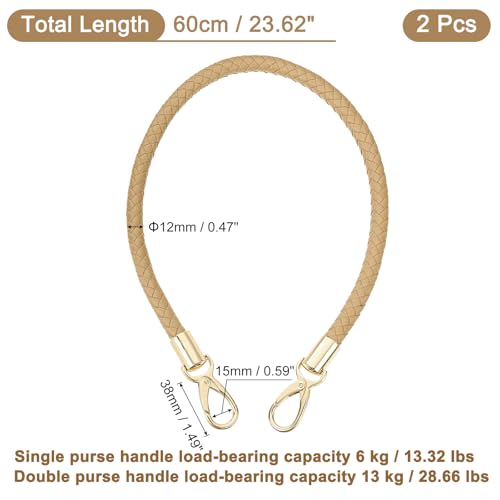 uxcell Leather Purse Strap, 2Pcs 60cm/23.62" Short Leather PU Braided Purse Replacement Handle with Metal Buckles for Underarm Bags, Handbags (Apricot Strap + Gold Clasp) by uxcell - Image 2