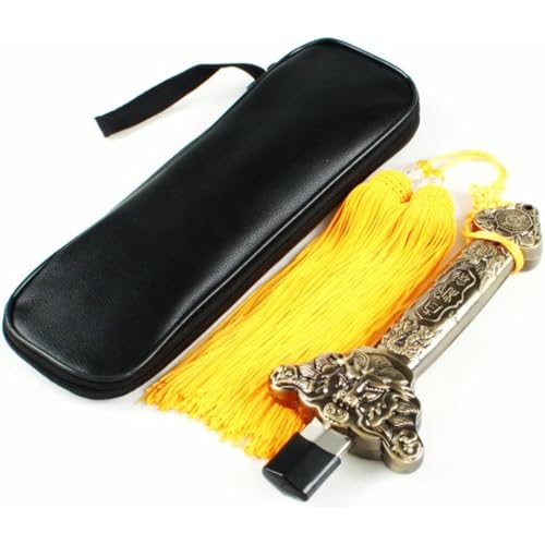 Vlfn 太極伸縮剣 全金属ステンレス製 軽量コンパクト 折りたたみ収納 練習用 未開刃 プラスチック/合金/ステンレス鋼ハンドル選択可 付属収納袋 演武 演舞 初心者 入門 太極拳 太極剣 旅行携帯 屋外練習 (ブロンズ色-02:重さ約370 g)