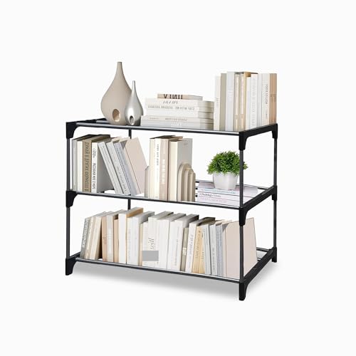 Image of PILOSHOP 3 Tier Metal Book Shelf Tall Narrow Storage Rack for Kids and Adults Modern Bookshelf Unit for Nursery, School, Home, and Office, Floor Mount Open