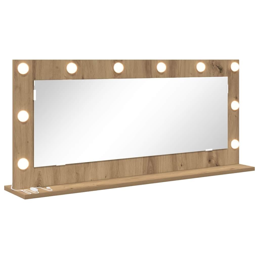 vidaXL Vanity Mirror Rectangular Artisan Oak 100 x 45 x 18 cm, Elegant Bedroom Mirror, LED Vanity Decor, Contemporary Glass Stand with Warm Lighting, Stylish Reflection Piece for Indoor Use