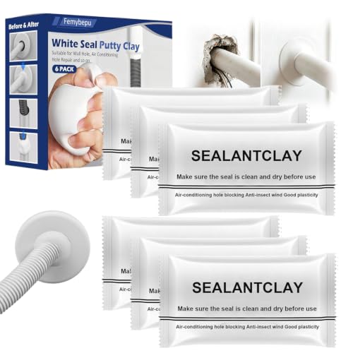 Waterproof Sealant Mastic, 6 Pack New Type White Seal Putty Waterproof Duct Seal Repair Sealing Clay, Quick Mending Mud for Drain Connection, Suitable for Wall Hole, Air Conditioning Hole Repair