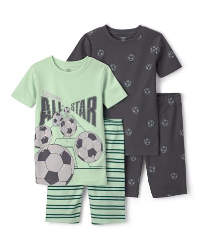 Carter's Boy 4-Piece Tight Fit Cotton Pajama Set, Green/Grey, 7