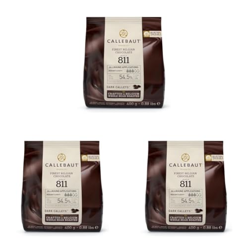 Image of Callebaut 811 Dark Chocolate Callets 400 g | Belgian Chocolate | 54.5% Cocoa (Pack of 3)