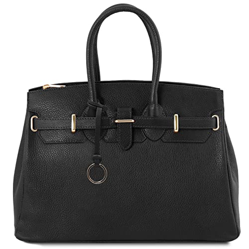 Chiusura con zip Tuscany Leather Tl Bag - Borsa a Mano con Accessori oro (Nero)
