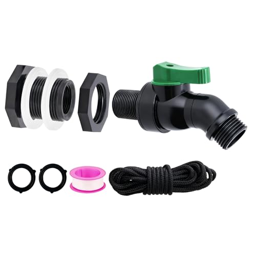 Plastics Rain Barrel Spigot Kit, High Flow Valve Core Water Tank Faucet+PVC Bulkhead Fitting,3/4 NPT to 3/4 GHT Rain Barrel Spigot for Plastic Bucket rainwater Drum Container Downspout Collector in