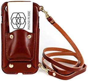 Cell Phone Lanyard Strap iPhone XS Cell Phone Case, Leather Crossbody Bag CHESTNUT Mini Phone Pouch with Shoulder Strap for iPhone XS Lanyard Chestnut
