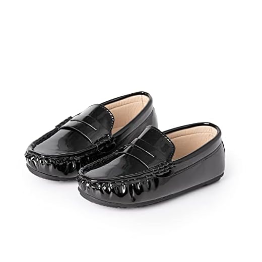 Kannior Boys Girls Leather Loafers Slip-On Texture Flats Boat Dress Moccasin Schooling Daily Walking Shoes(Toddler/Little Kids)