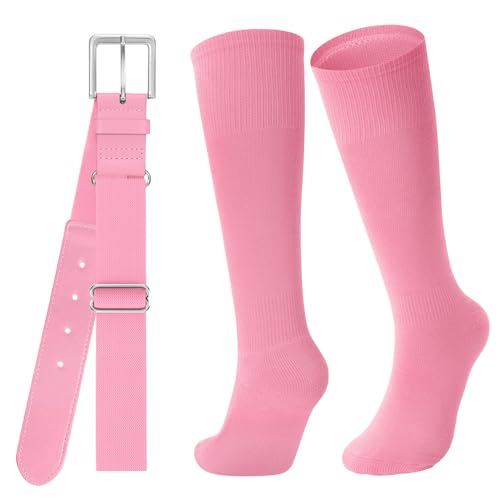 Image of Baseball Socks and Belt for Youth Adult Softball Socks Combo Elastic Waist Belt for Men Kids Boys Girls Women JASGOOD