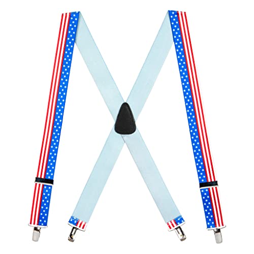 Suspender Store Novelty USA Stars & Stripes Design Suspenders - 1.5 Inch Wide Elastic - X-Back - Clip - 42