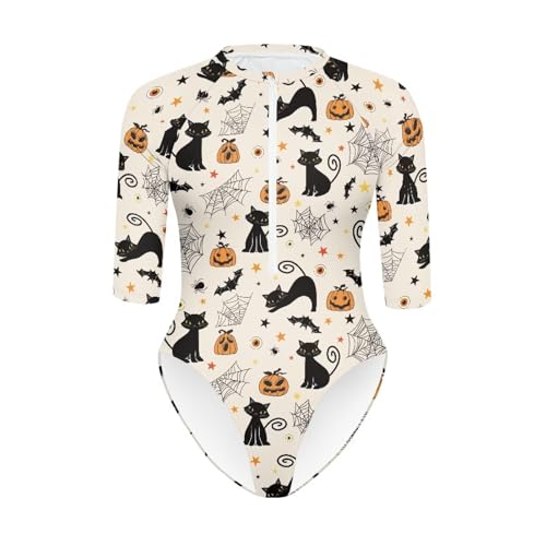 Women One Piece Print Swimsuit Tummy Control Zip Front Bathing Suit 3/4 Short Sleeve High Neck Swimwear Monokini3