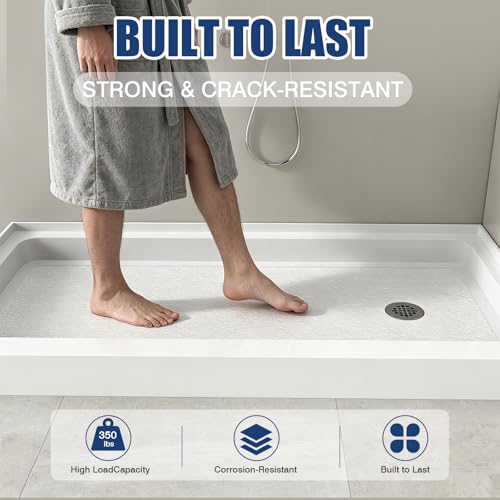 Shower Base, 60” D X 30” W X 5 1/2\" H Shower Pan, Acrylic Material Shower Pan Base, Shower Bases & Pans with Slip-Resistant Surface (Right Drain)