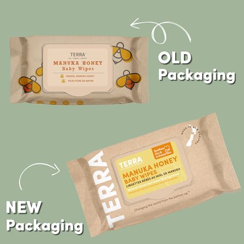 Image of Terra Bamboo Baby Wipes: Manuka Honey, 99.5% Pure New Zealand Water, 100% Biodegradable Bamboo Fiber, 0% Plastic, Unscented Baby Wipes for Sensitive Skin, 1 Pack of 70 Wipes