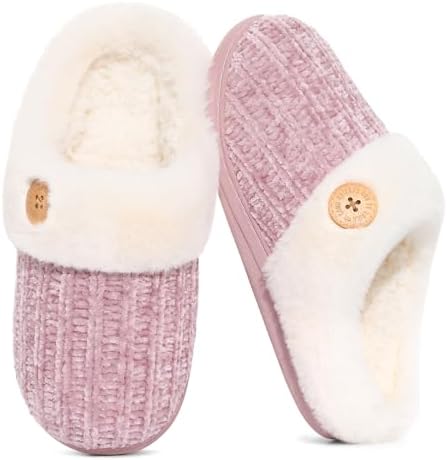 Evshine Warm Knit House Slippers for Women Comfy Wool-Like Lined ...