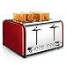 4 Slice Toaster, CUSIBOX Stainless Steel Toaster with Bagel, Defrost, Cancel Function, Extra Wide Slots, 6 Bread Shade Settings, 1650W, Red