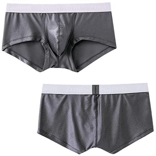Zonbailon Mens Sexy Bulge Enhancing Pouch Boxer Briefs Underwear Ice Silk Low Rise Stretch Soft Short Leg Tagless Trunks #TOP4